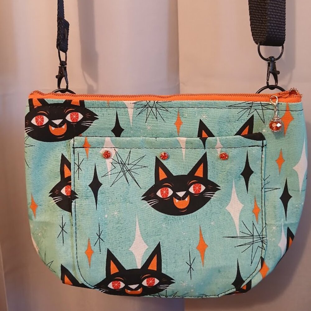 New Halloween theme Black Cat Crossbaody Purse Sling Bag Mint Blue Green Black